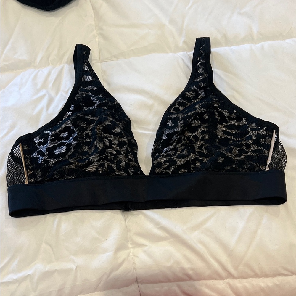 Victoria's Secret Black Lace Wireless Bralette with Animal-Print Mesh